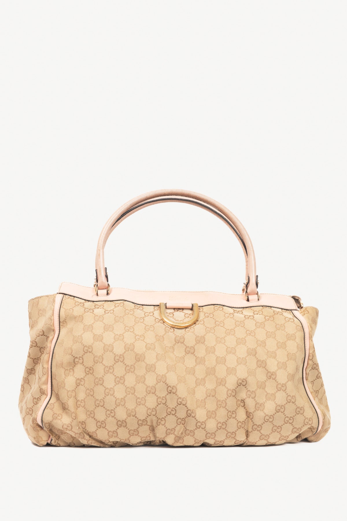 Gucci D-Gold Beige GG Canvas Leather-Trim Large Tote