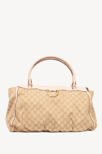 Gucci D-Gold Beige GG Canvas Leather-Trim Large Tote