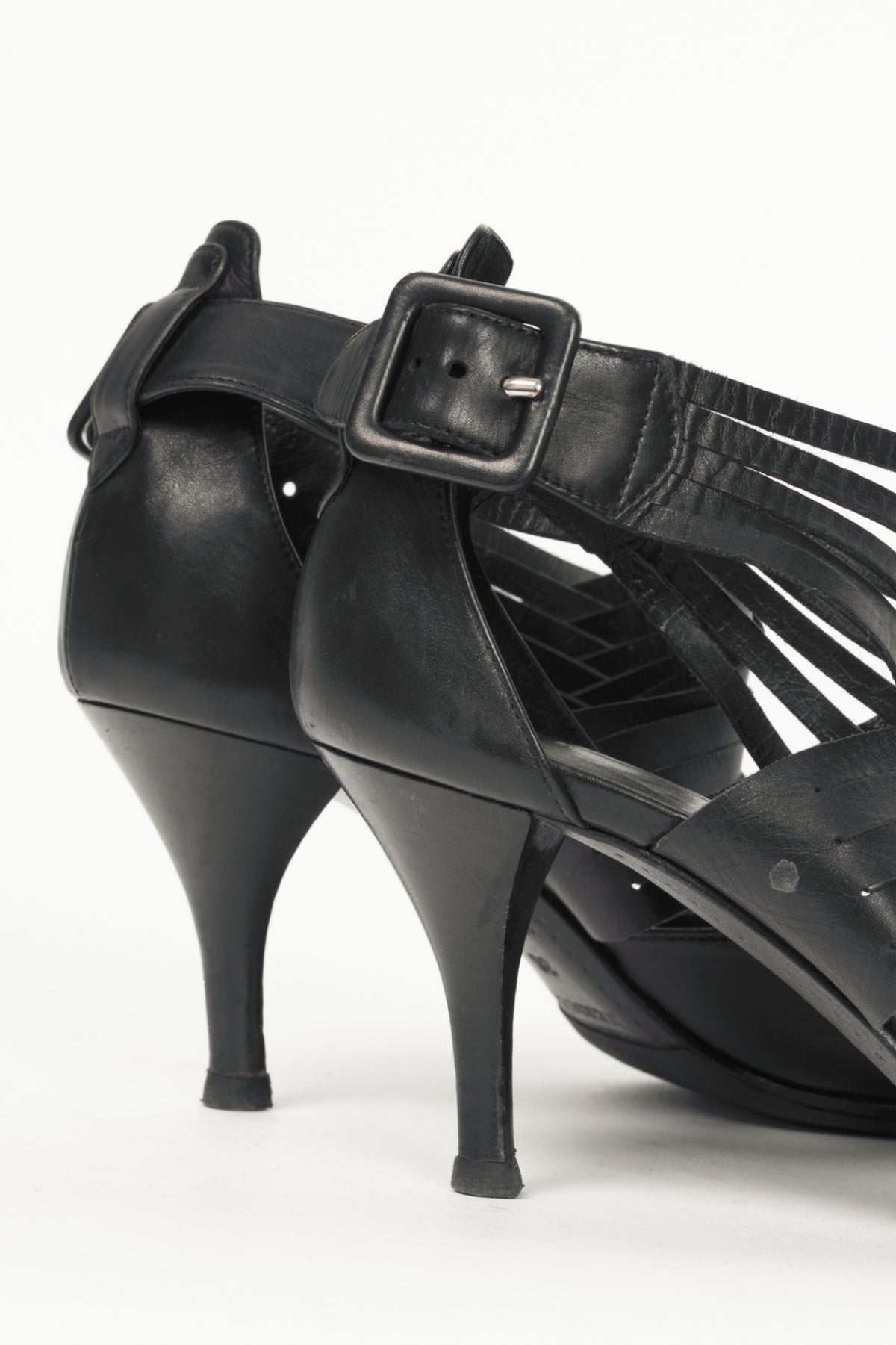 Hermes Black Leather Pointed-Toe Criss-Cross Pumps