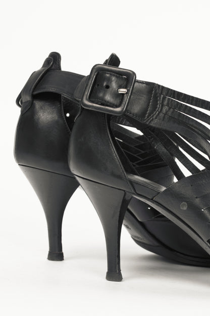 Hermes Black Leather Pointed-Toe Criss-Cross Pumps