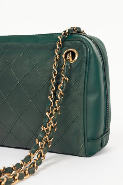 Chanel Emerald Green Leather Matelasse Shoulder Bag