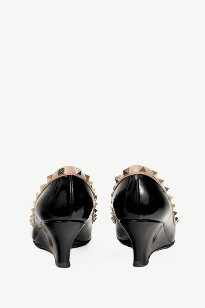 Valentino Garavani Nero & Poudre Patent-Leather Rockstud Wedges