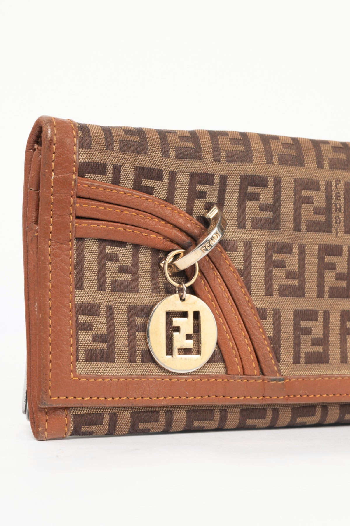 Fendi Beige Zucchino Canvas FF-Charm Long Wallet