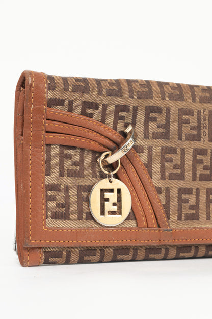 Fendi Beige Zucchino Canvas FF-Charm Long Wallet
