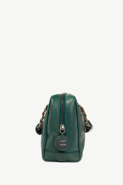 Chanel Emerald Green Leather Matelasse Shoulder Bag