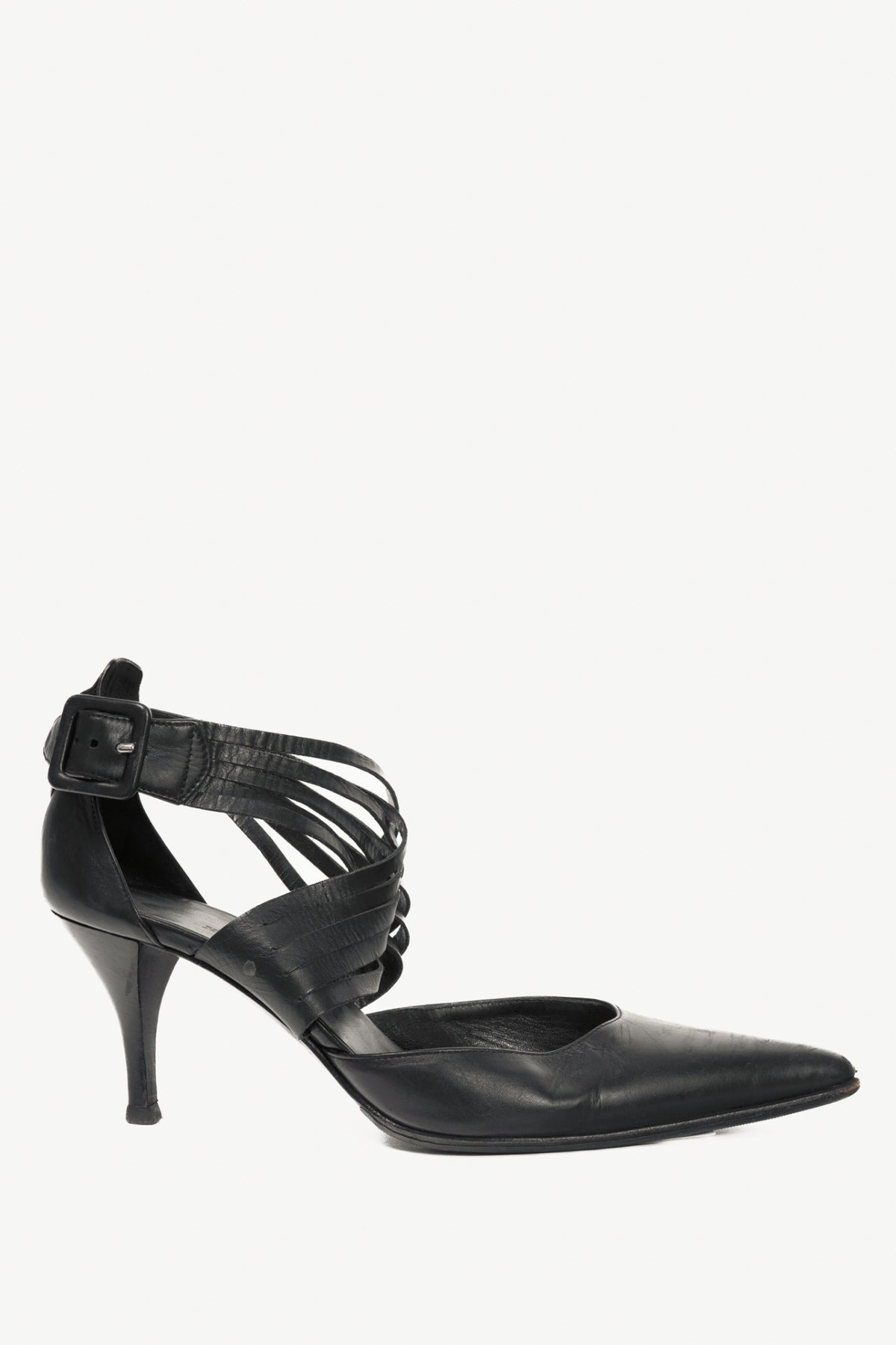 Hermes Black Leather Pointed-Toe Criss-Cross Pumps
