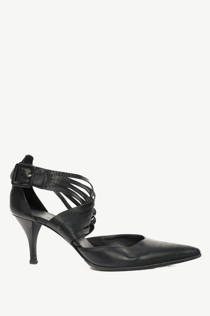 Hermes Black Leather Pointed-Toe Criss-Cross Pumps