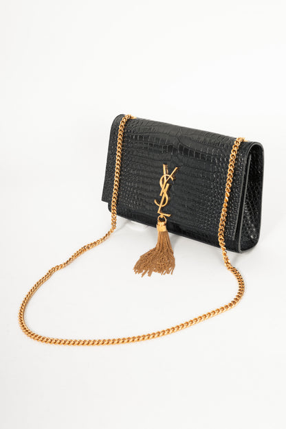 Saint Laurent Nero Cocco Print Monet YSL Monogramme Shoulder Bag