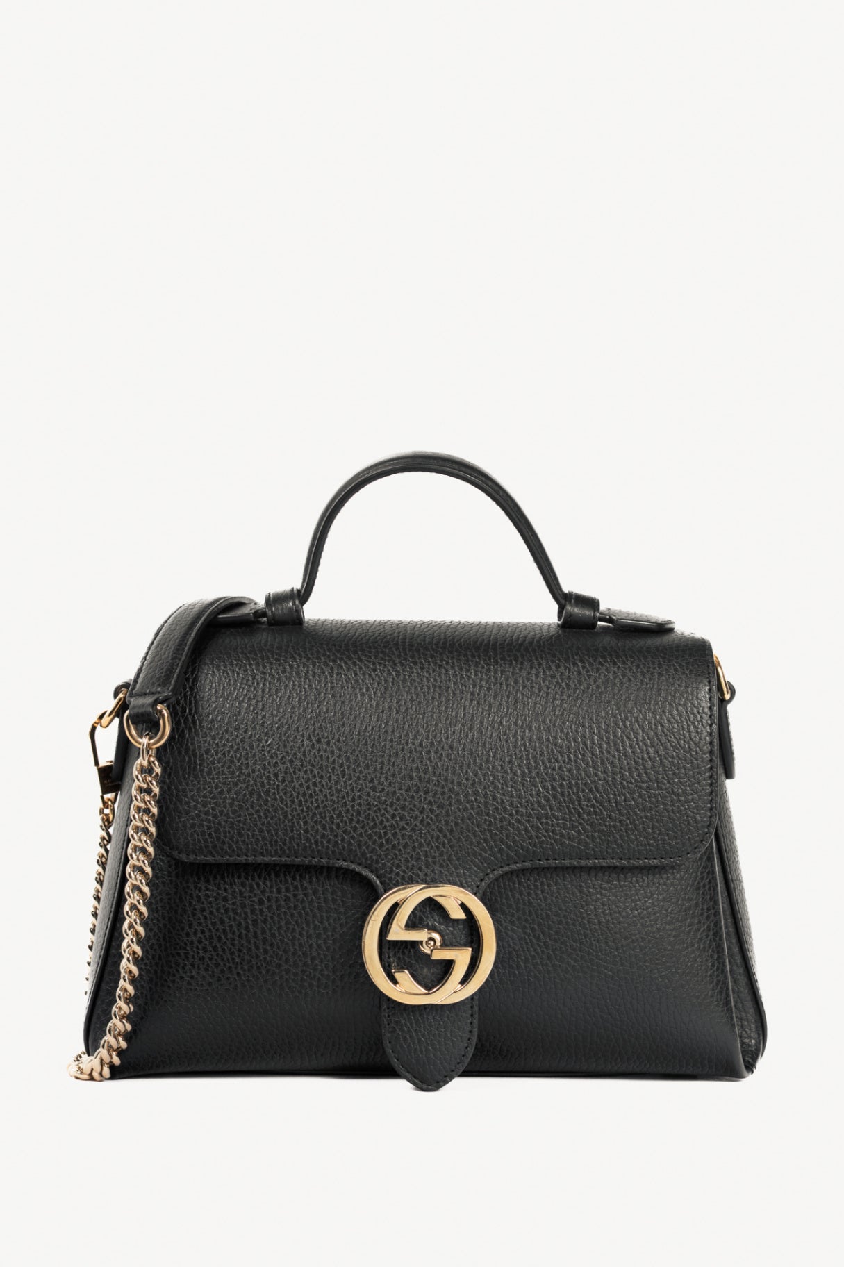 Gucci Black Pebbled-Leather Interlocking G 2-Way Handbag