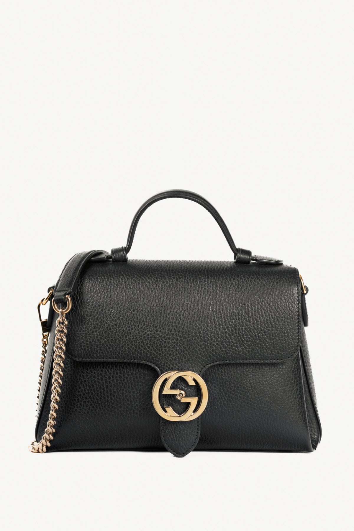 Gucci Black Pebbled-Leather Interlocking G 2-Way Handbag