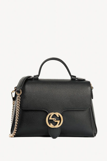 Gucci Black Pebbled-Leather Interlocking G 2-Way Handbag