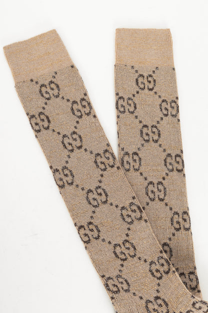 Gucci Beige & Dark Brown Lame GG Monogram Mid-Calf Socks