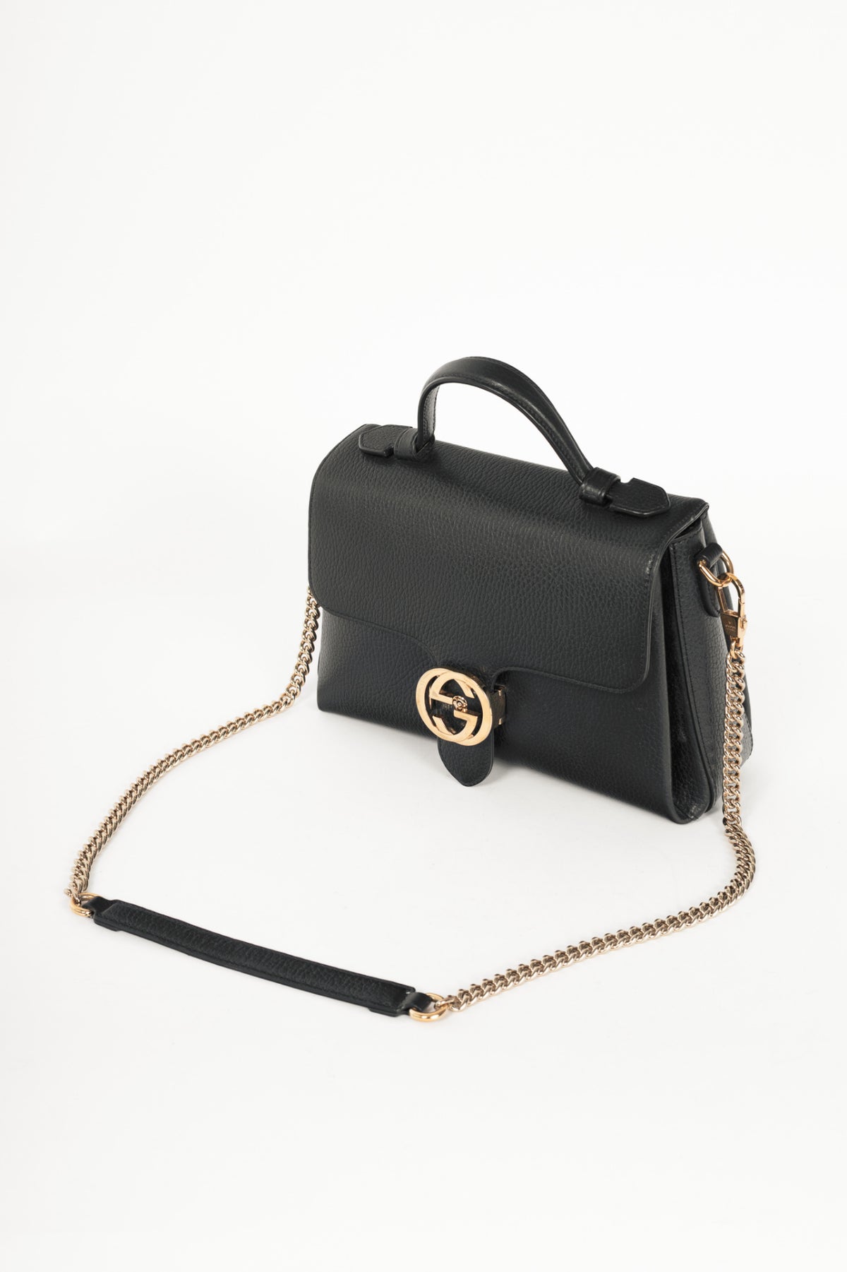 Gucci Black Pebbled-Leather Interlocking G 2-Way Handbag