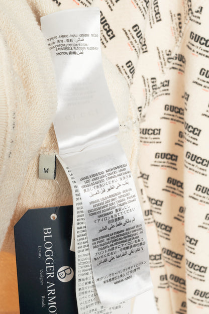 Gucci SS18 White Logo-Stamp Cotton French-Terry Hoodie