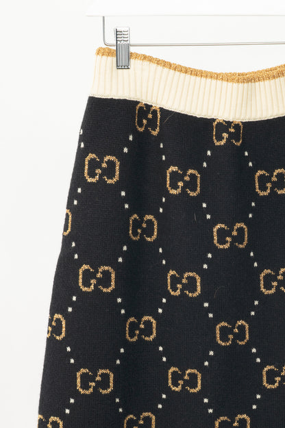 Gucci Black GG-Monogram Jacquard Wool-Knit A-Line Skirt