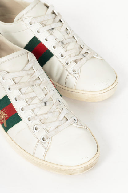 Gucci Ace Bee White Leather Lace-Up Sneakers