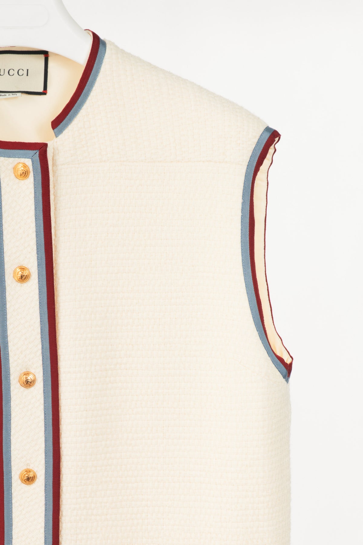 Gucci PF19 Ivory Grosgrain-Trimmed Wool-Blend Tweed Mini Dress