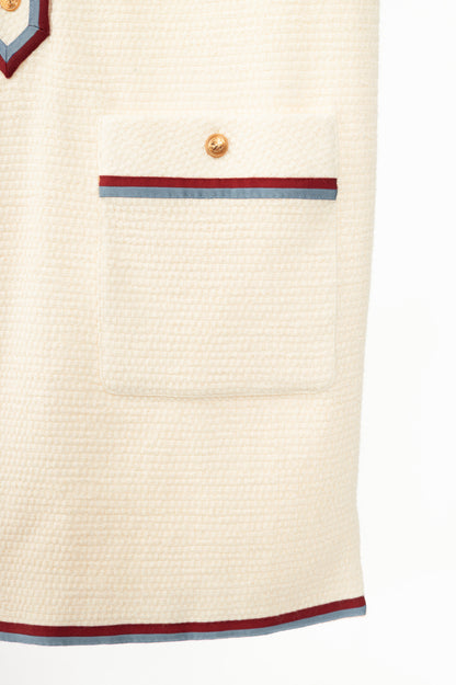 Gucci PF19 Ivory Grosgrain-Trimmed Wool-Blend Tweed Mini Dress