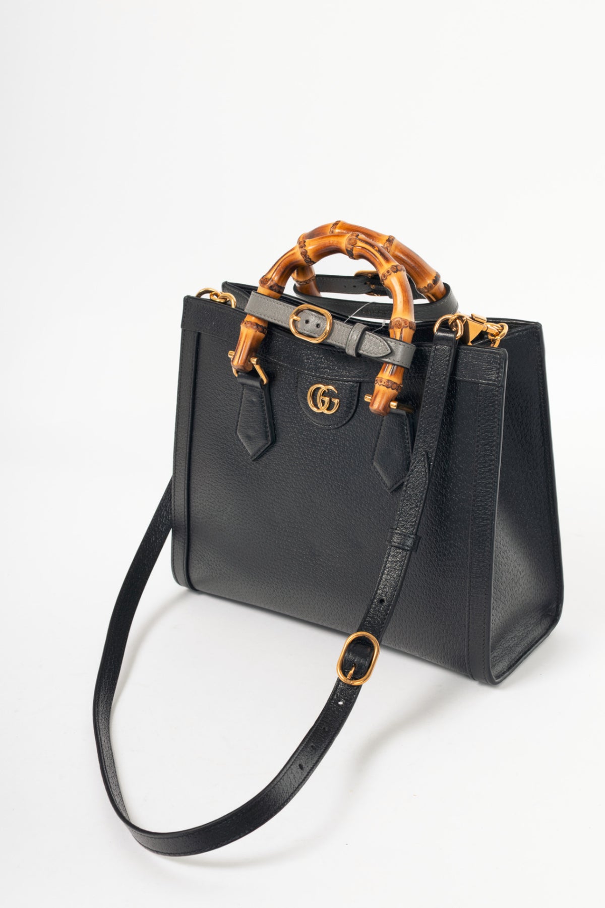 Gucci Diana Medium Black Leather Bamboo Tote