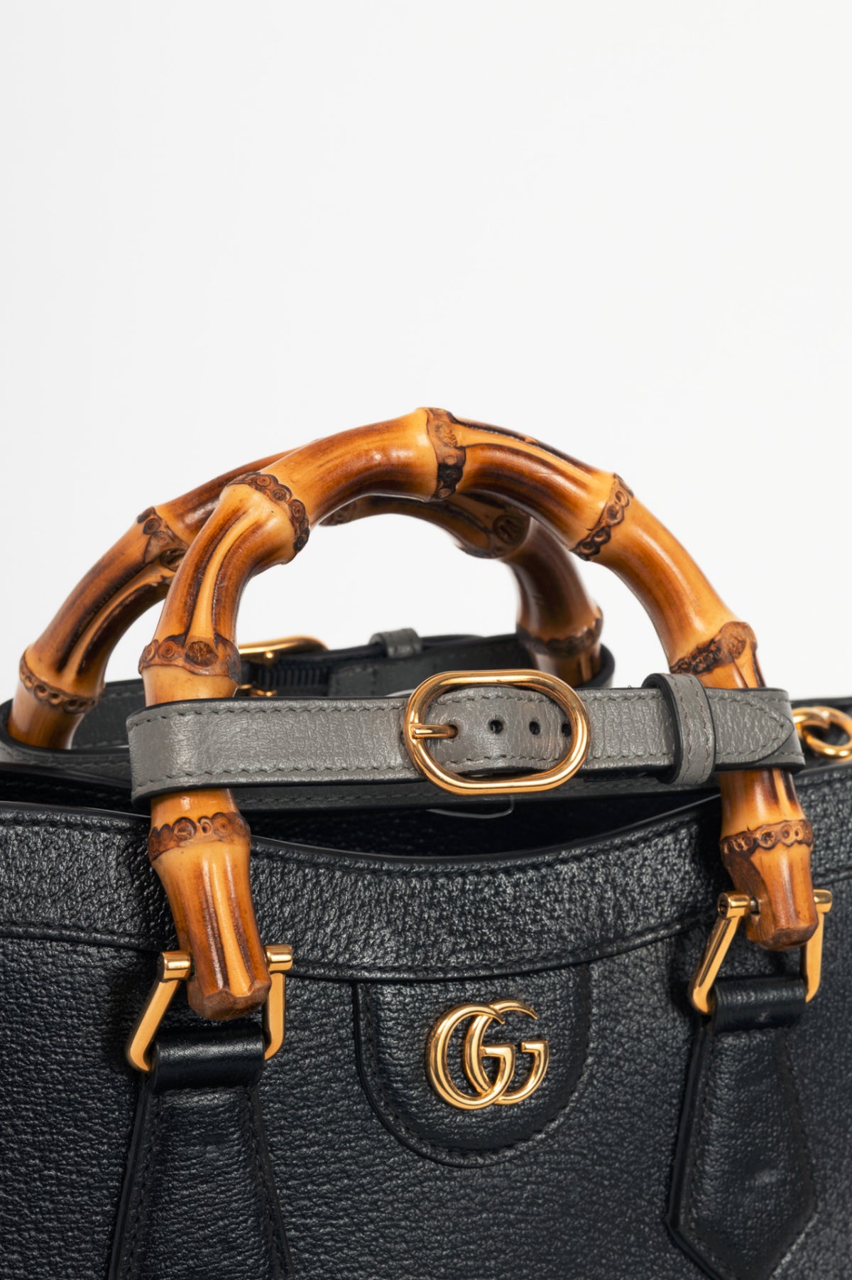 Gucci Diana Medium Black Leather Bamboo Tote