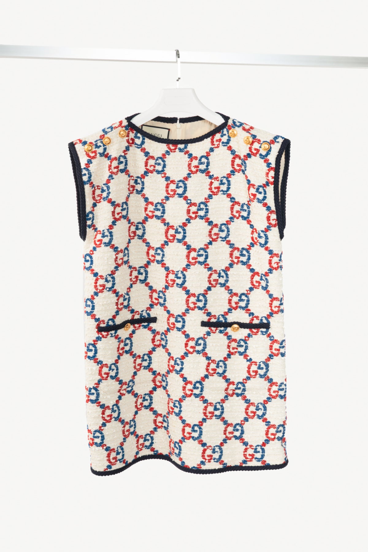 Gucci PF19 Ivory GG Sylvie Tweed Cotton Mini Shift Dress