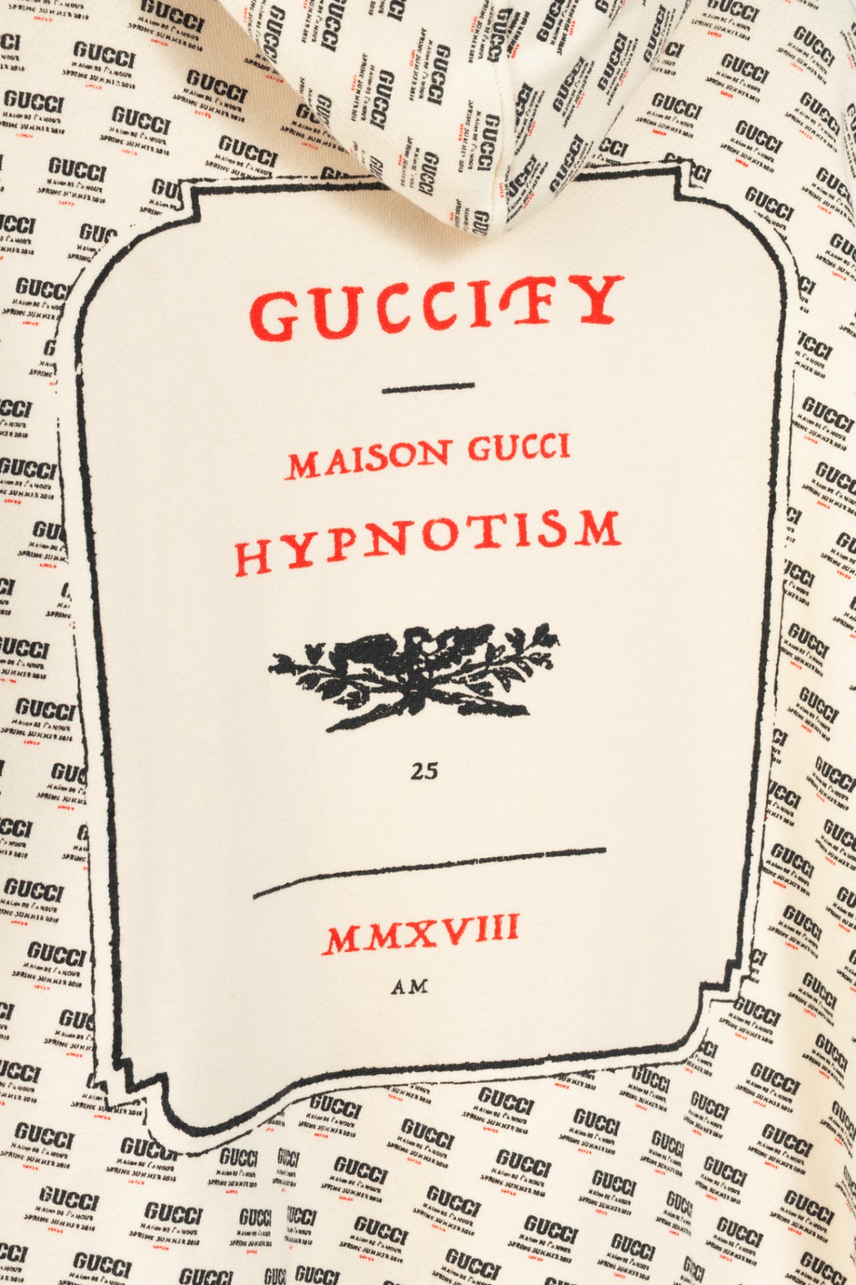 Gucci SS18 White Logo-Stamp Cotton French-Terry Hoodie