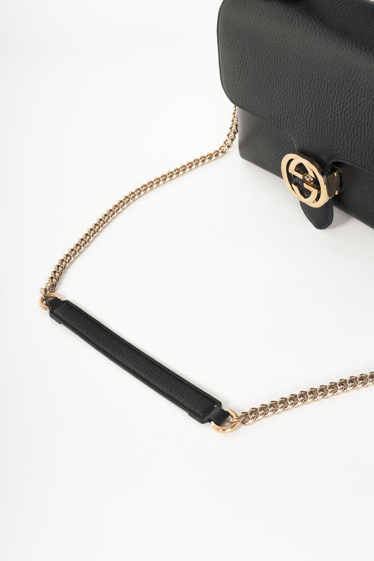 Gucci Black Pebbled-Leather Interlocking G 2-Way Handbag