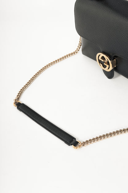 Gucci Black Pebbled-Leather Interlocking G 2-Way Handbag