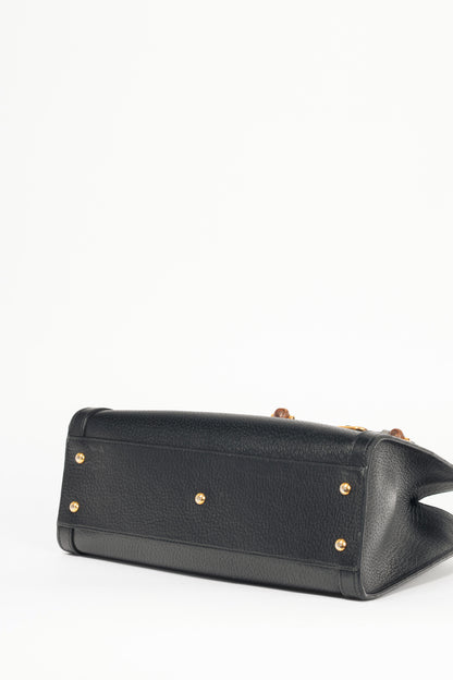 Gucci Diana Medium Black Leather Bamboo Tote