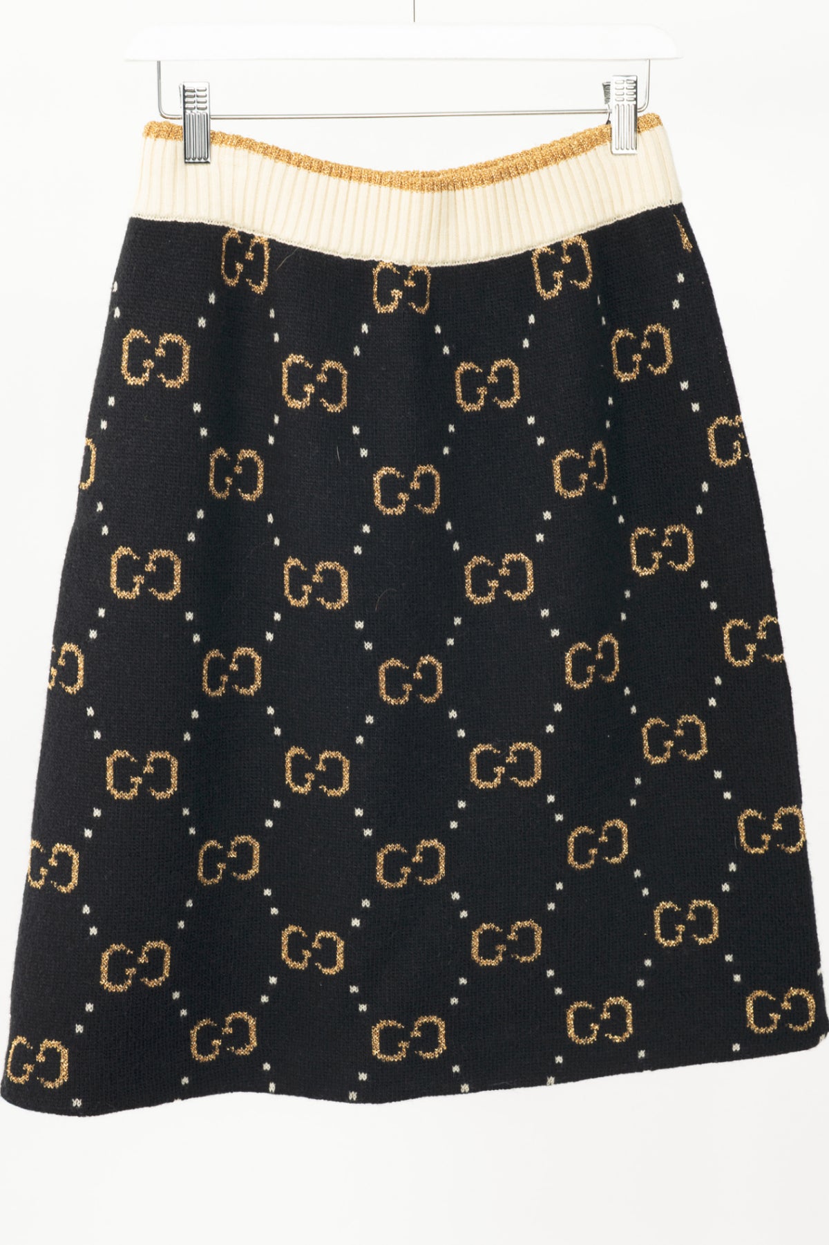 Gucci Black GG-Monogram Jacquard Wool-Knit A-Line Skirt