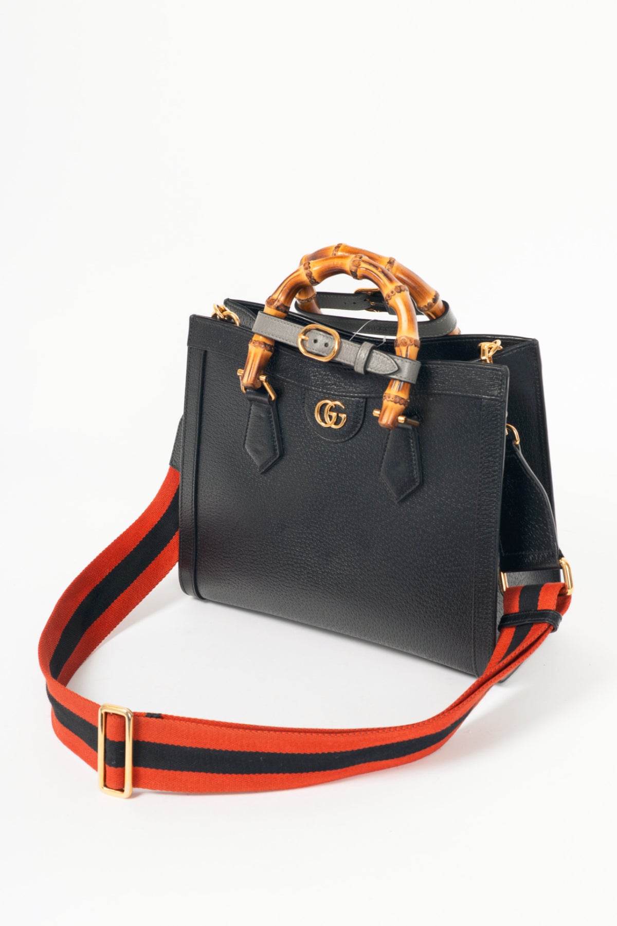 Gucci Diana Medium Black Leather Bamboo Tote