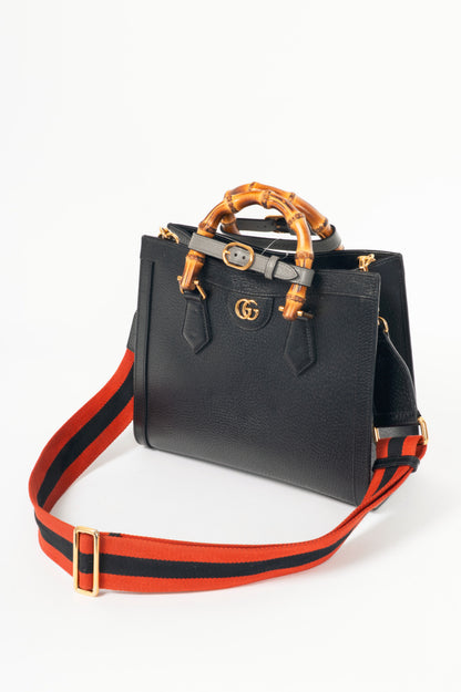Gucci Diana Medium Black Leather Bamboo Tote