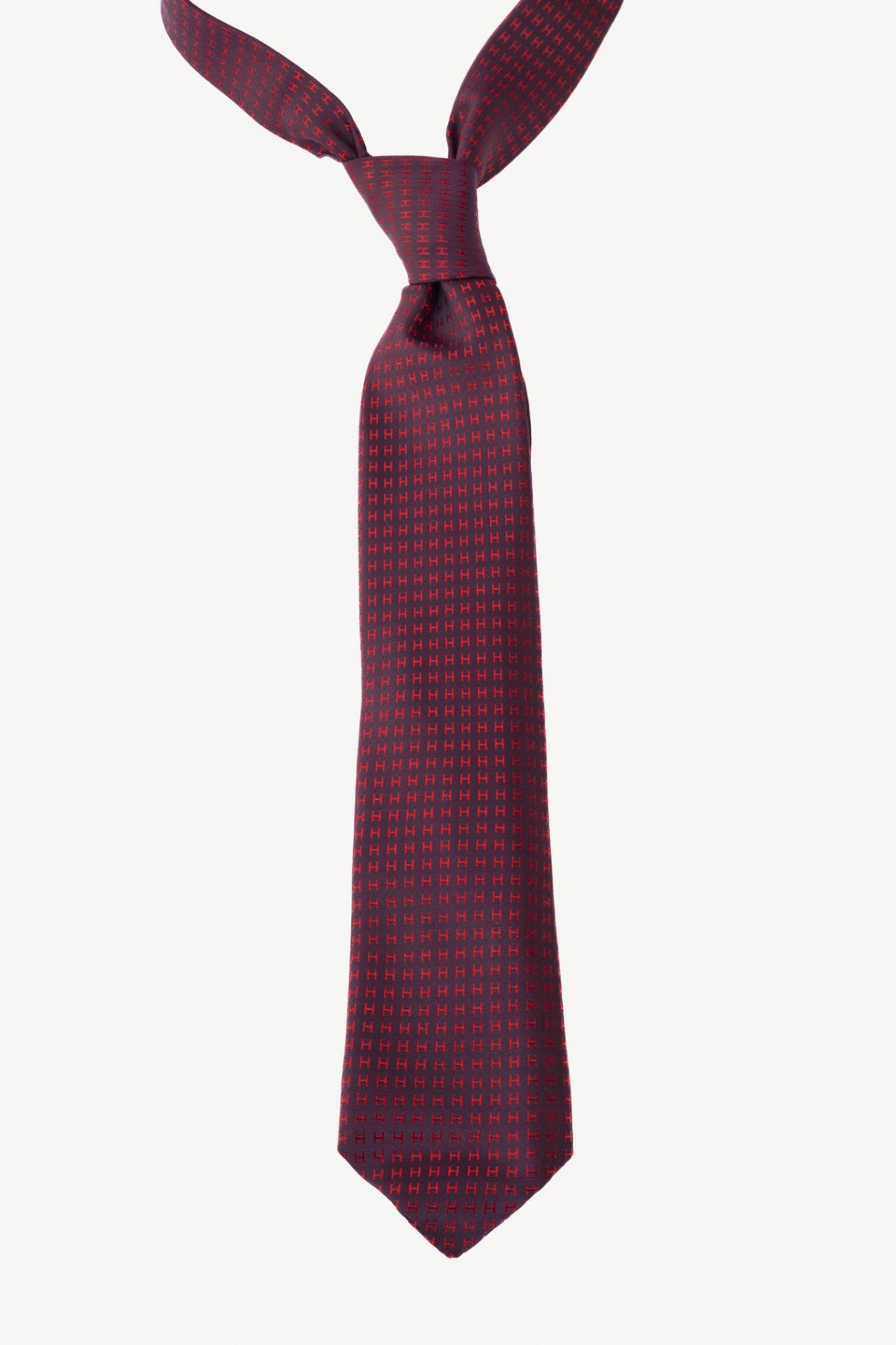 Hermes Faconnee H Aubergine & Rouge Bicolore Silk Necktie