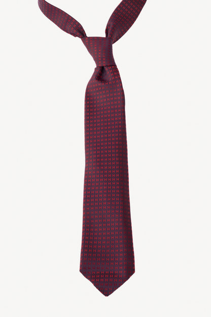 Hermes Faconnee H Aubergine & Rouge Bicolore Silk Necktie
