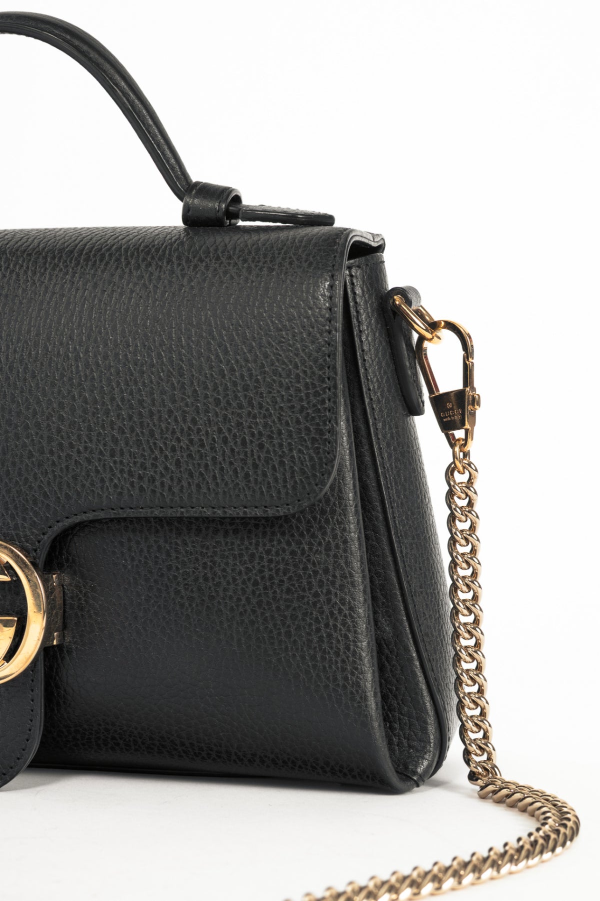 Gucci Black Pebbled-Leather Interlocking G 2-Way Handbag