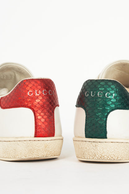 Gucci Ace Bee White Leather Lace-Up Sneakers