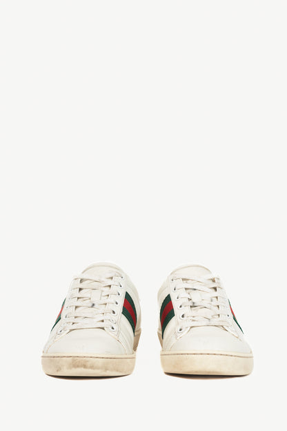 Gucci Ace Bee White Leather Lace-Up Sneakers