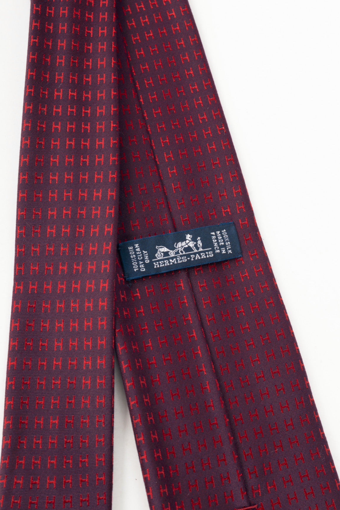 Hermes Faconnee H Aubergine & Rouge Bicolore Silk Necktie