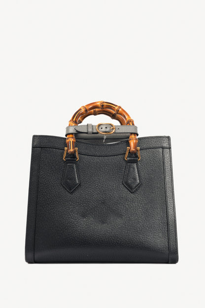 Gucci Diana Medium Black Leather Bamboo Tote