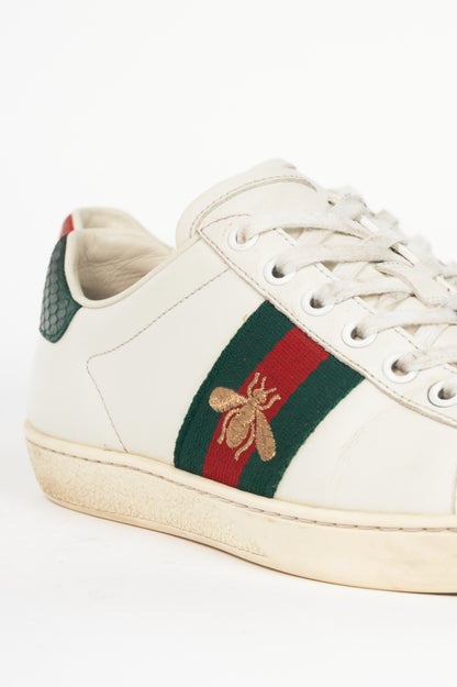 Gucci Ace Bee White Leather Lace-Up Sneakers