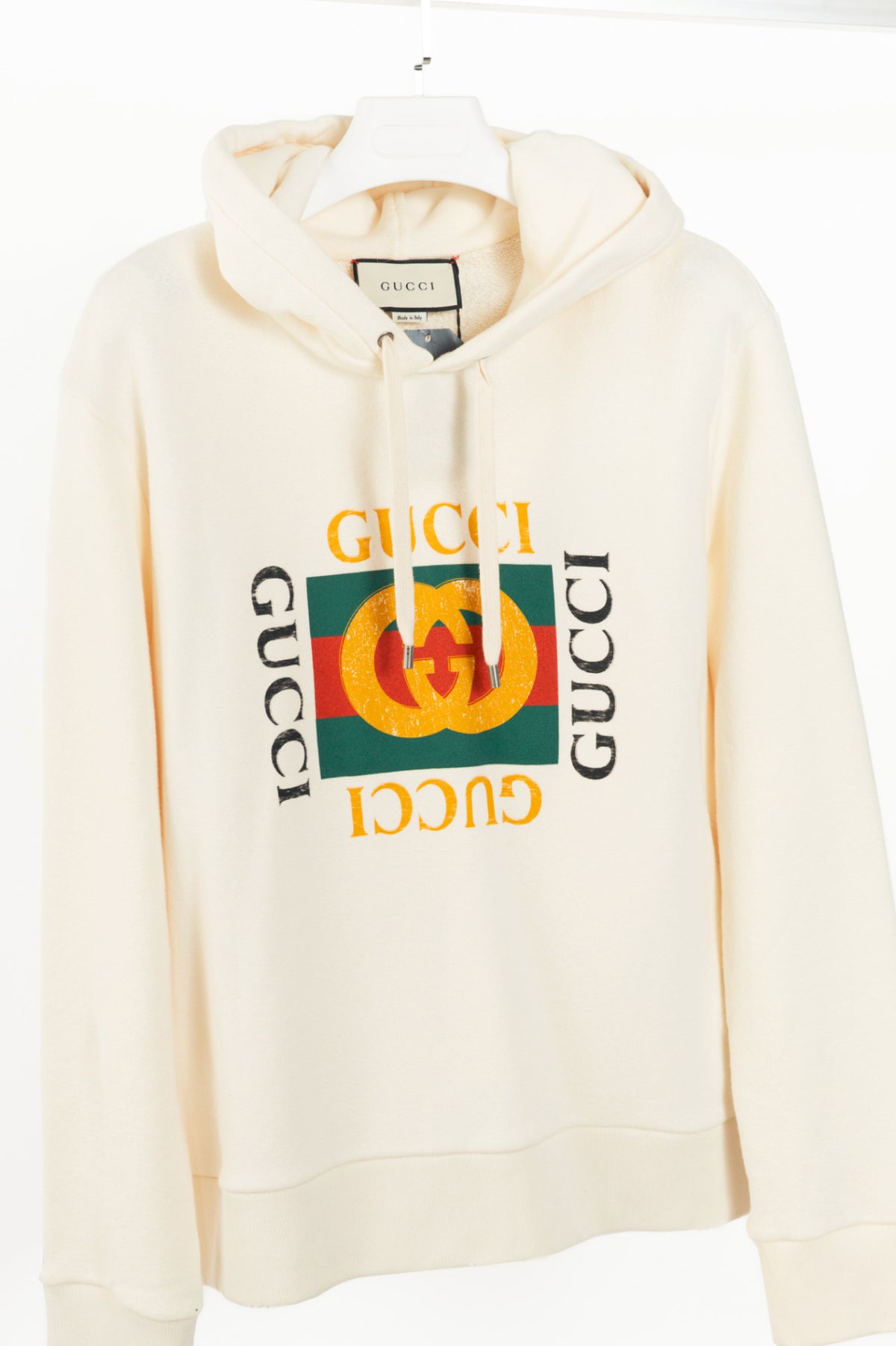 Gucci Off-White Cotton French-Terry Logo-Graphic Hoodie