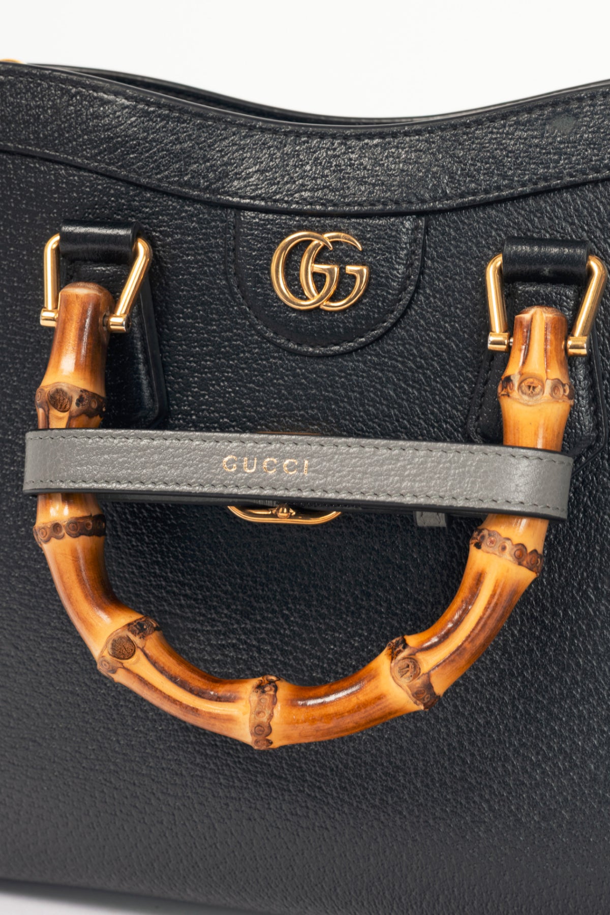 Gucci Diana Medium Black Leather Bamboo Tote