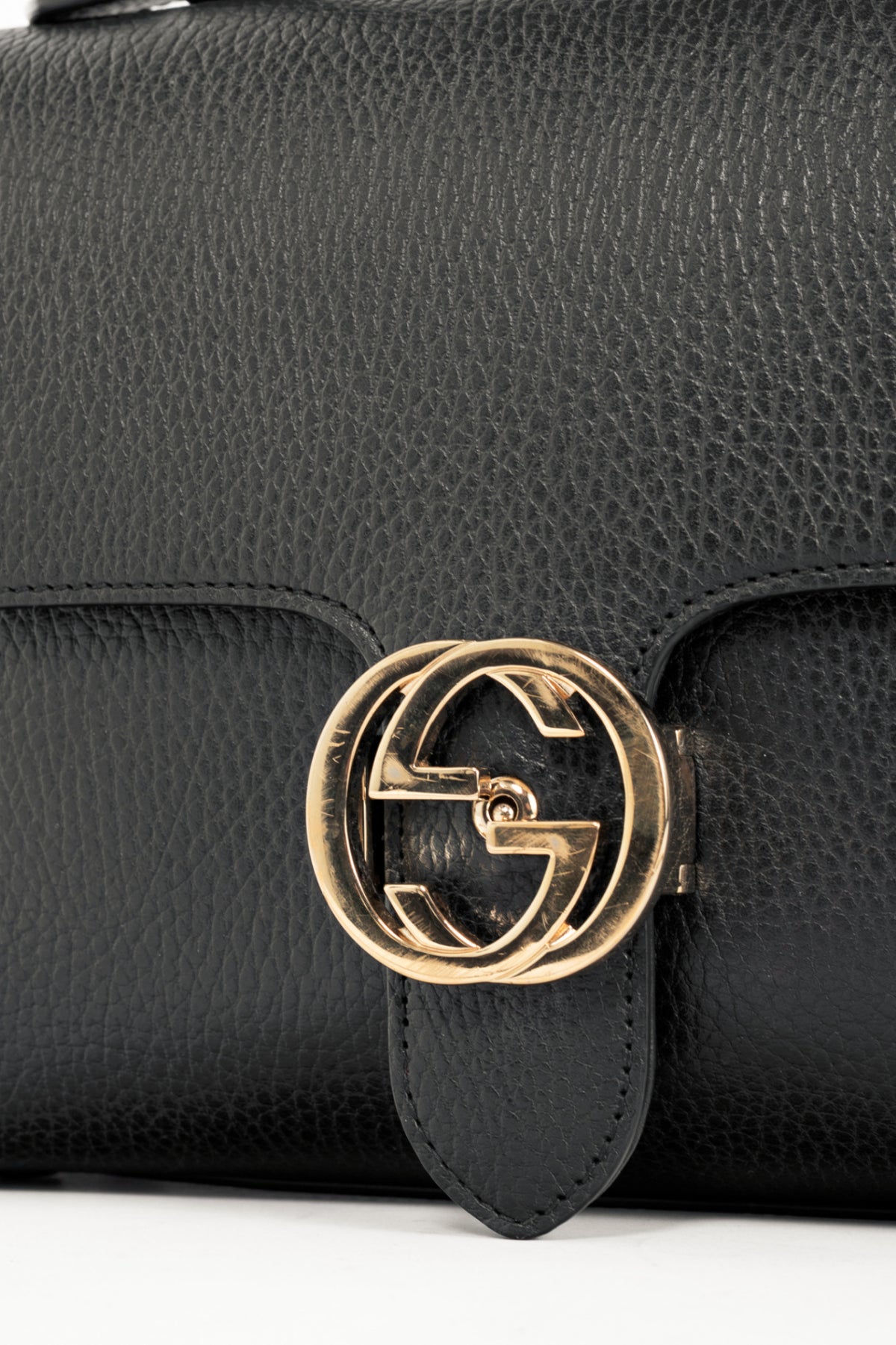 Gucci Black Pebbled-Leather Interlocking G 2-Way Handbag
