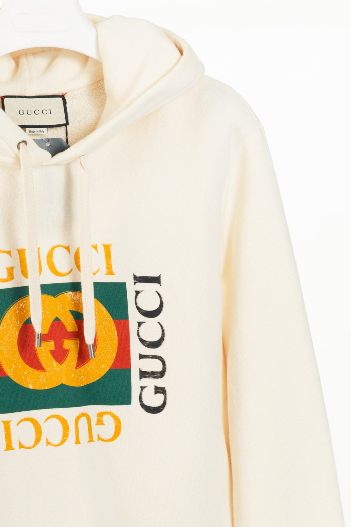 Gucci Off-White Cotton French-Terry Logo-Graphic Hoodie