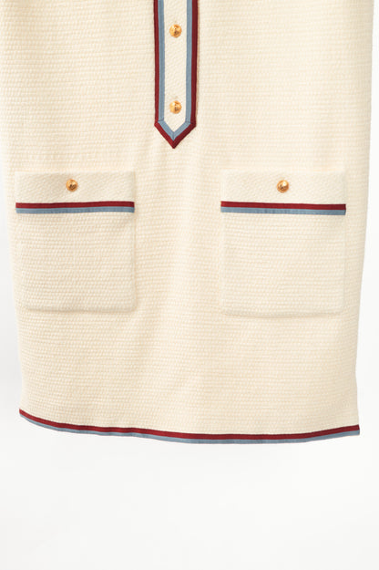 Gucci PF19 Ivory Grosgrain-Trimmed Wool-Blend Tweed Mini Dress
