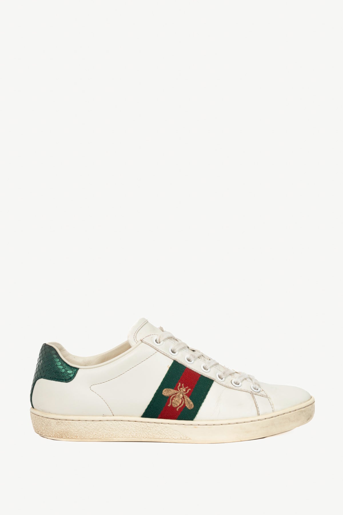 Gucci Ace Bee White Leather Lace-Up Sneakers