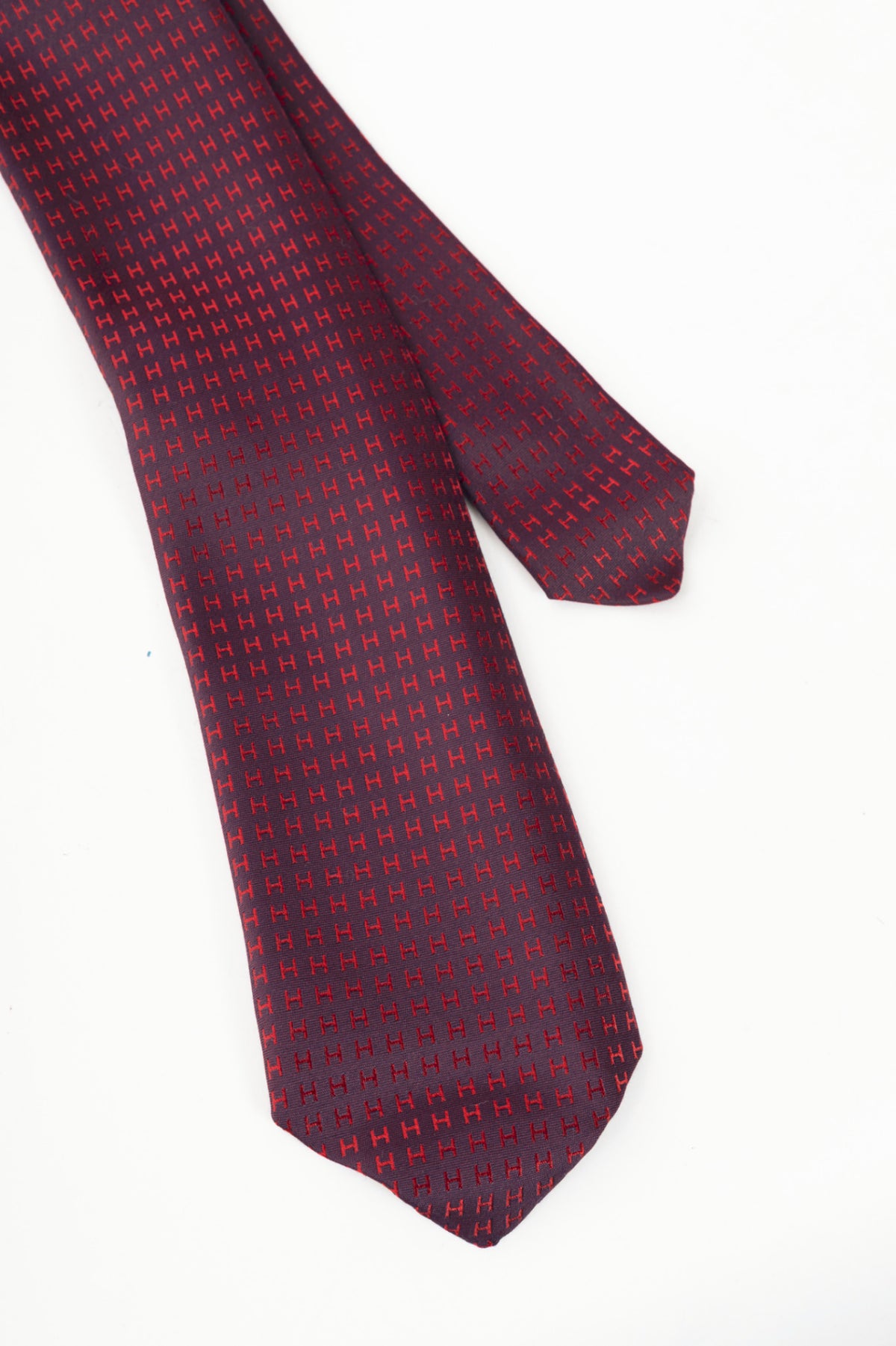 Hermes Faconnee H Aubergine & Rouge Bicolore Silk Necktie