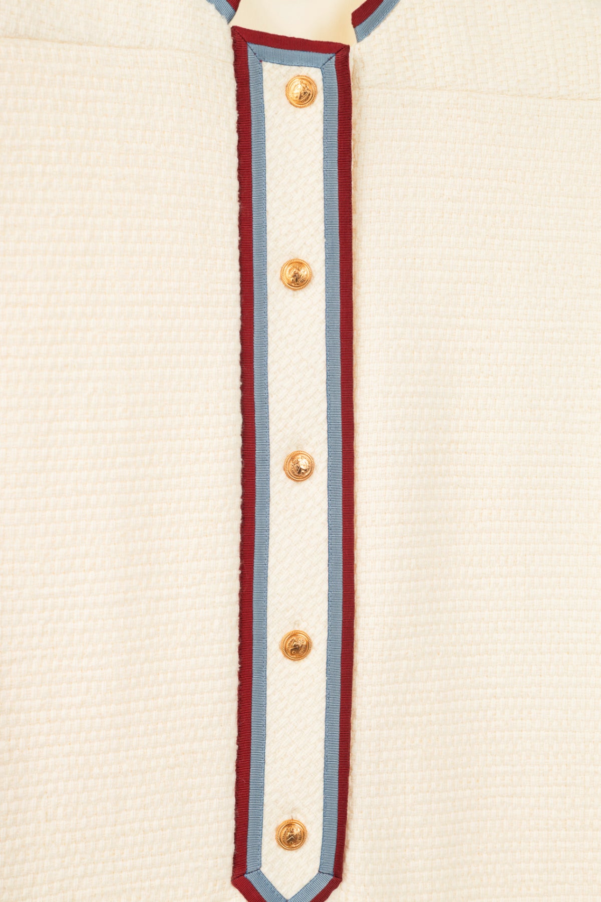 Gucci PF19 Ivory Grosgrain-Trimmed Wool-Blend Tweed Mini Dress