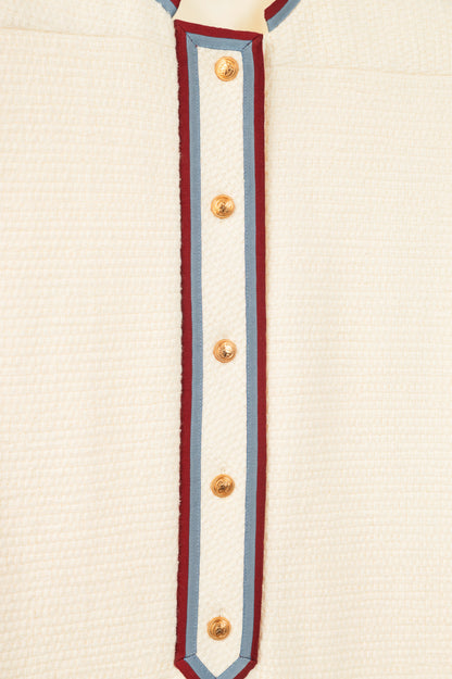 Gucci PF19 Ivory Grosgrain-Trimmed Wool-Blend Tweed Mini Dress