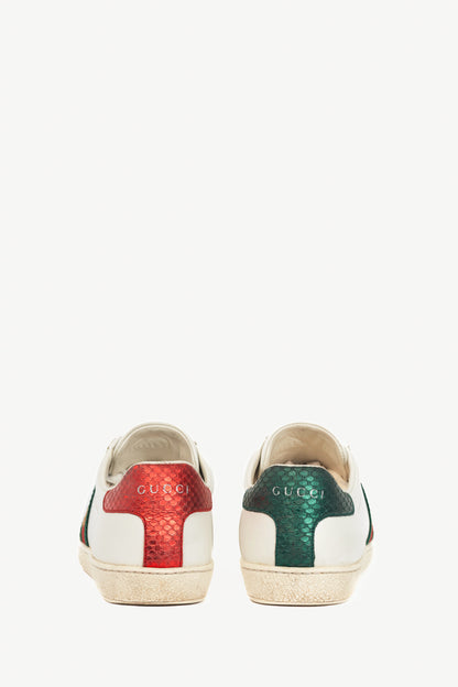 Gucci Ace Bee White Leather Lace-Up Sneakers